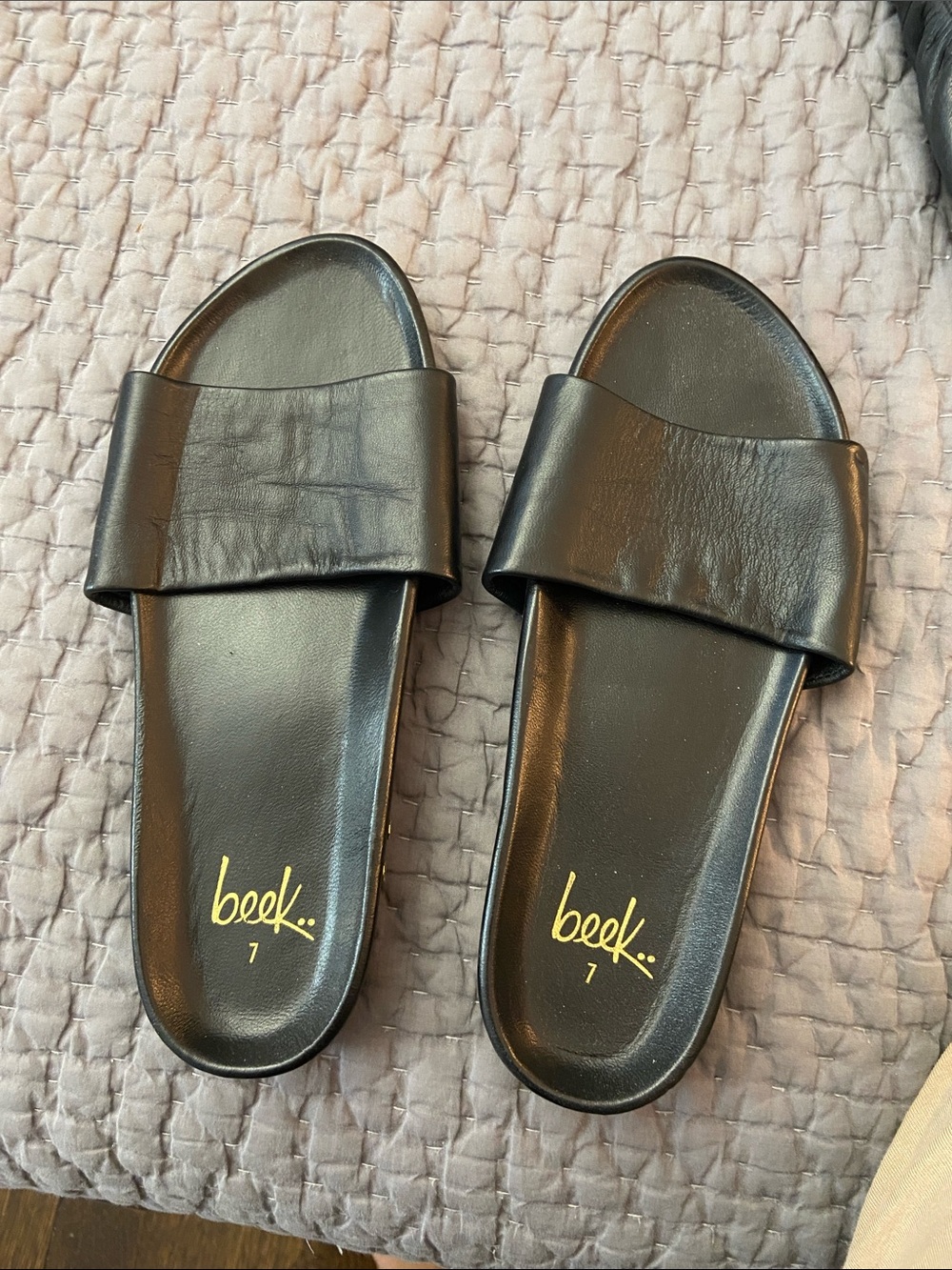 Beek Black Leather Slide Sandals - Women's Single Strap Slides -worn once